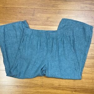 Eileen Fisher Teal Blue 100% Organic Linen Wide Leg Pants size Medium